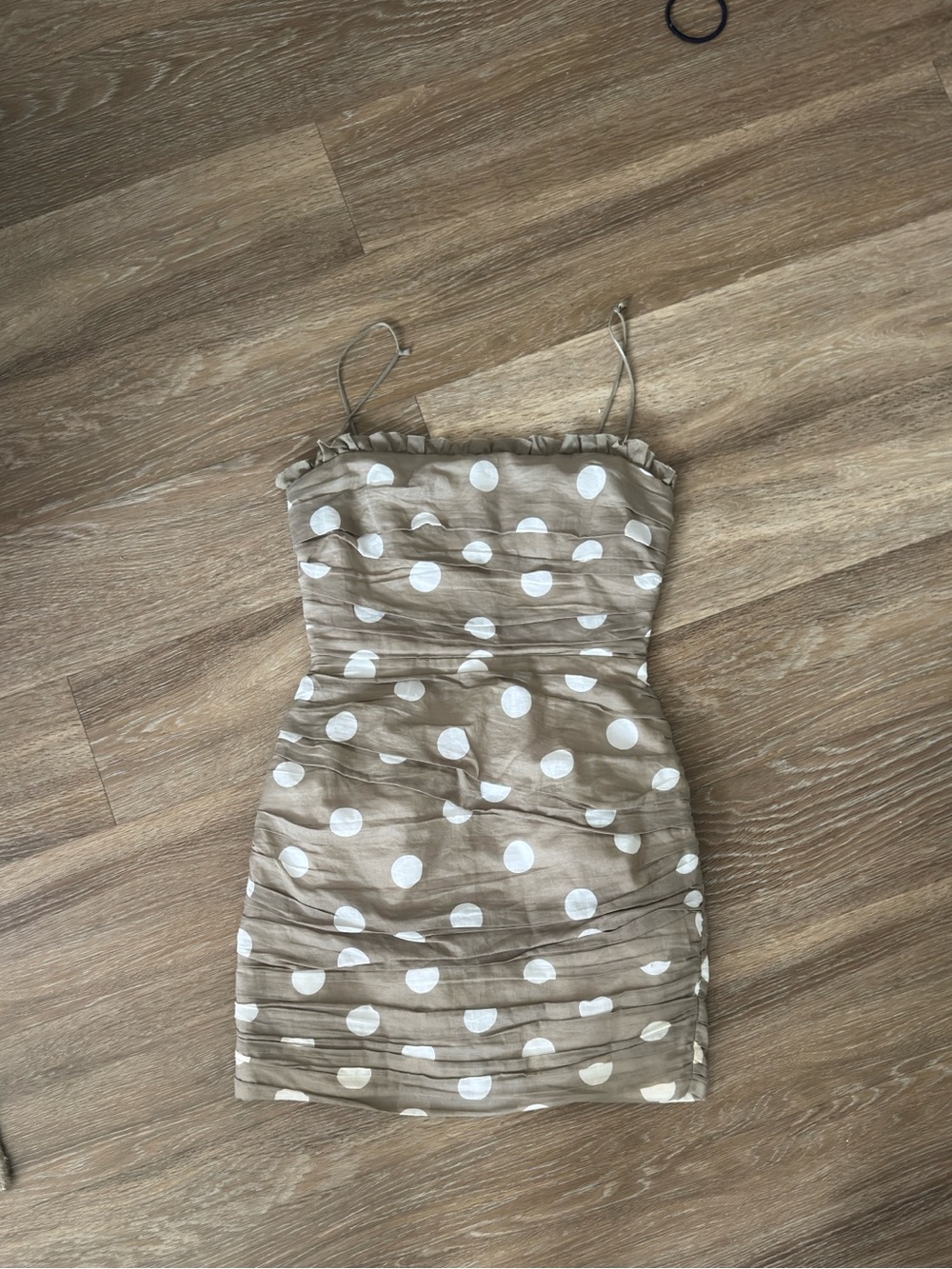 Bec & Bridge Beige Polka Dot Spaghetti Strap Mini Dress